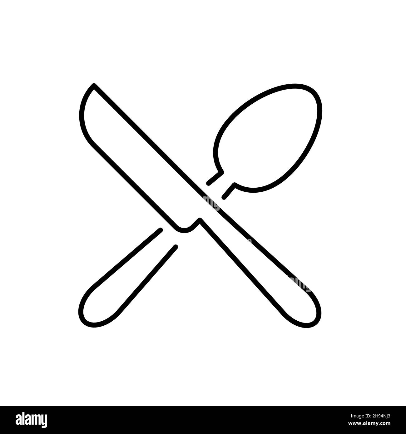 Outline, simple vector spoon and knife icon isolated on white ...