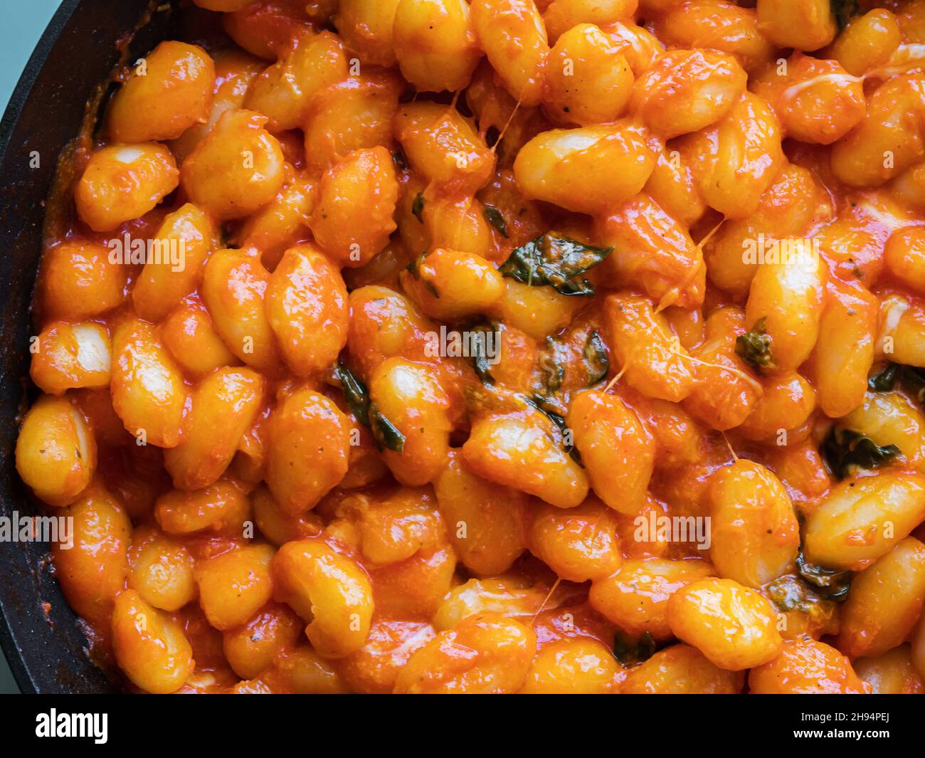 Italian potato gnocchi pasta with tomato sauce and mozzarella cheese