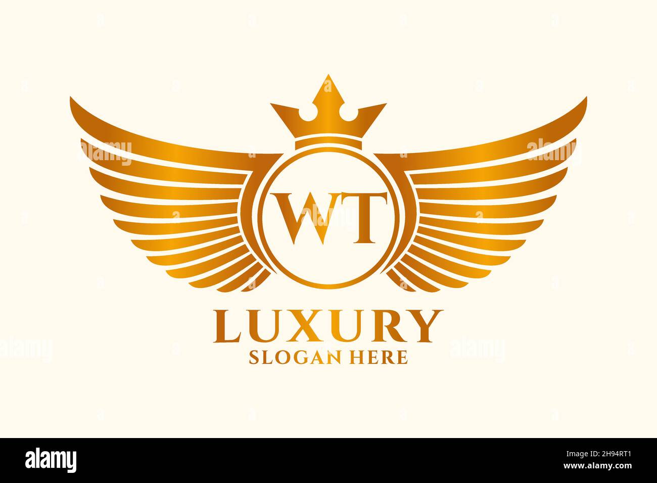 Luxury royal wing Letter WT crest Gold color Logo vector, Victory logo, crest logo, wing logo, vector logo . Stock Vector