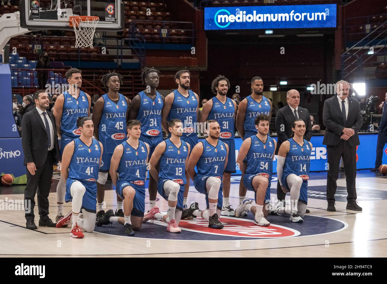 November 29, 2021, Assago, Milan, Italy: The Italian National team during  the second day of the FIBA Basketball World Cup European Qualifier..(Final  score: Italy - Netherlands 75-73) (Credit Image: © Davide Di