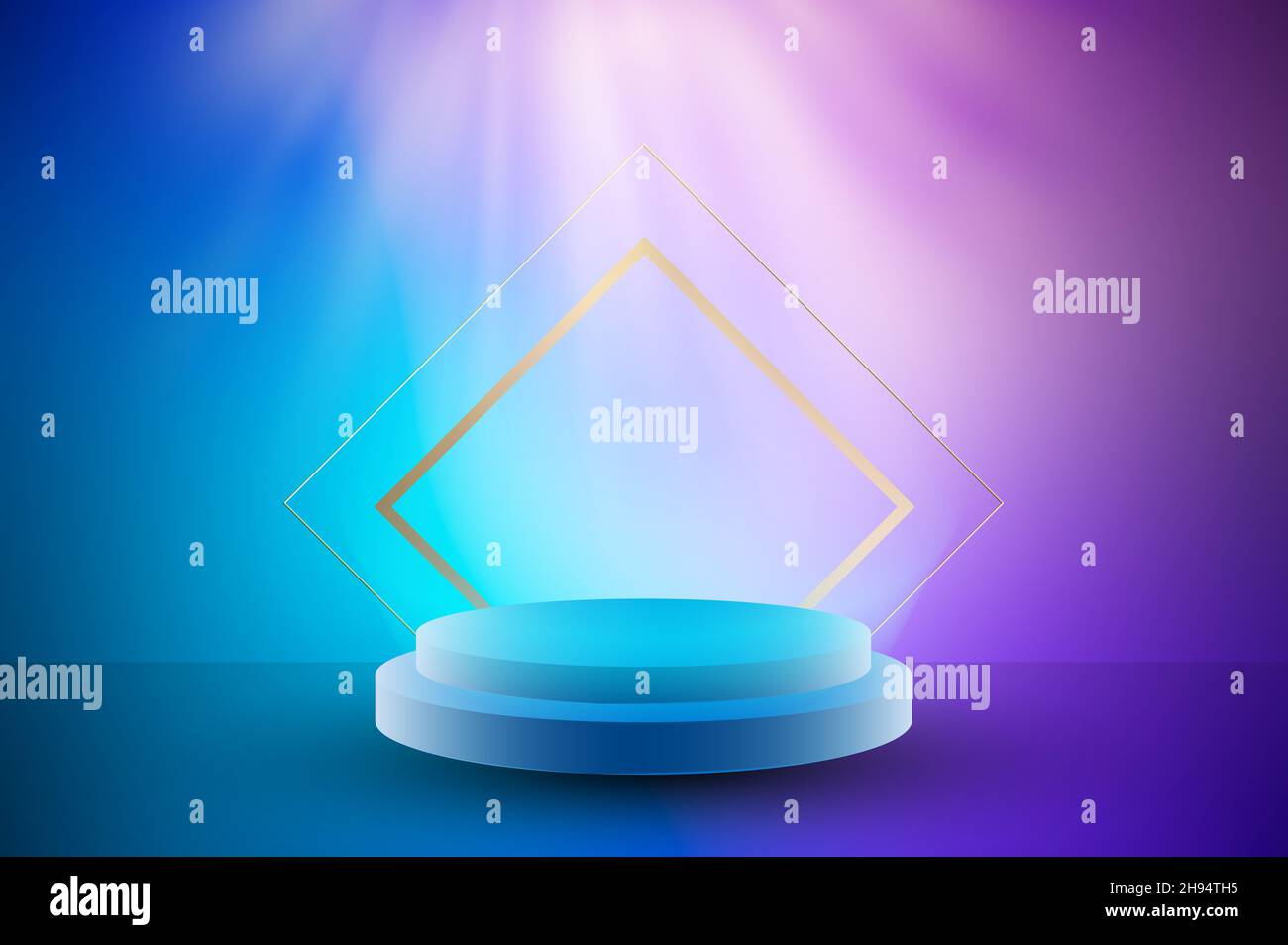 Stage or podium blue pink Searchlighted podium for presentation and award ceremony Stock Photo