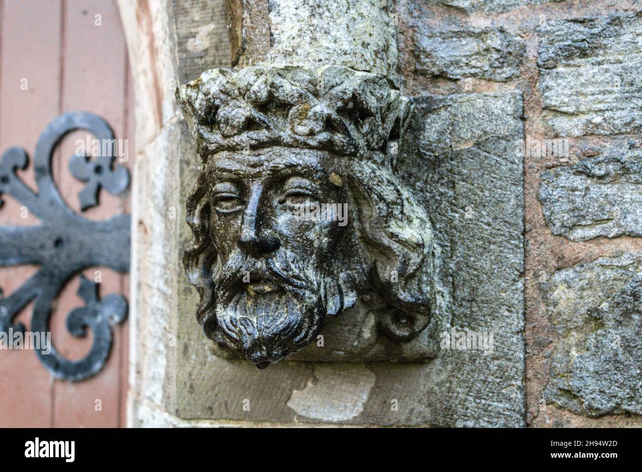 Carved figure on the exterior of St. James' Church, Altham, Lancashire ...