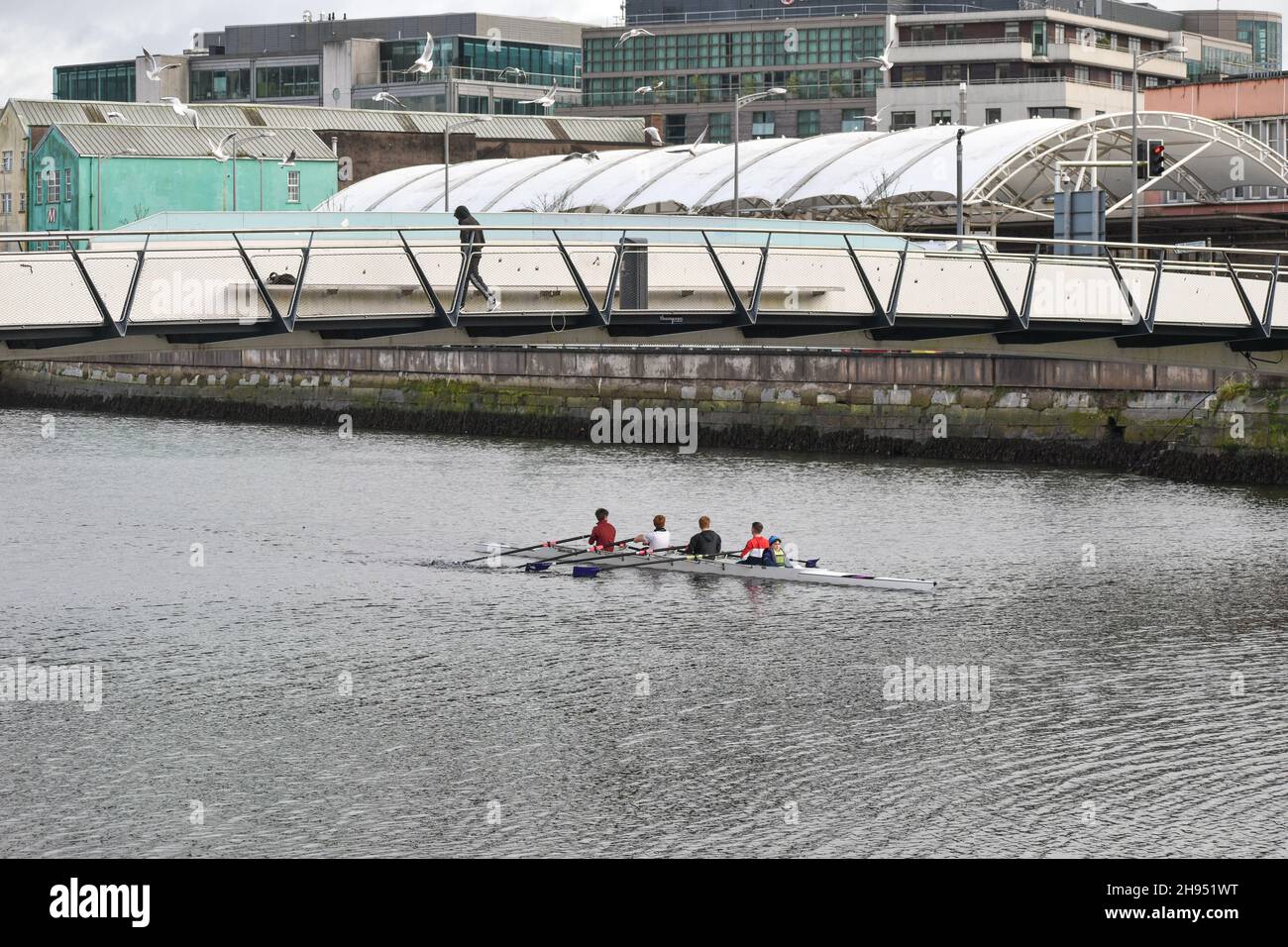 People rowing in River Lee Stock Photo