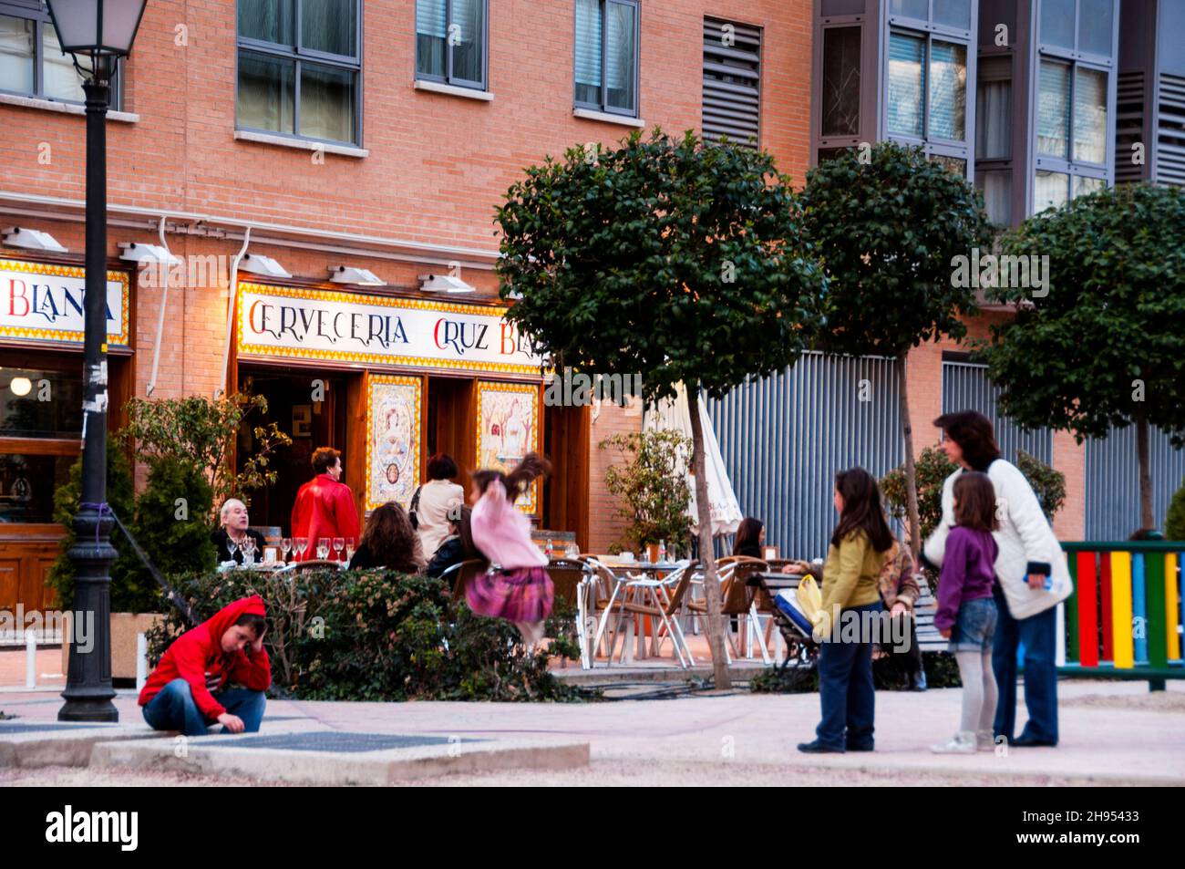 Outdoor dining in Madrid, Spain. Stock Photo
