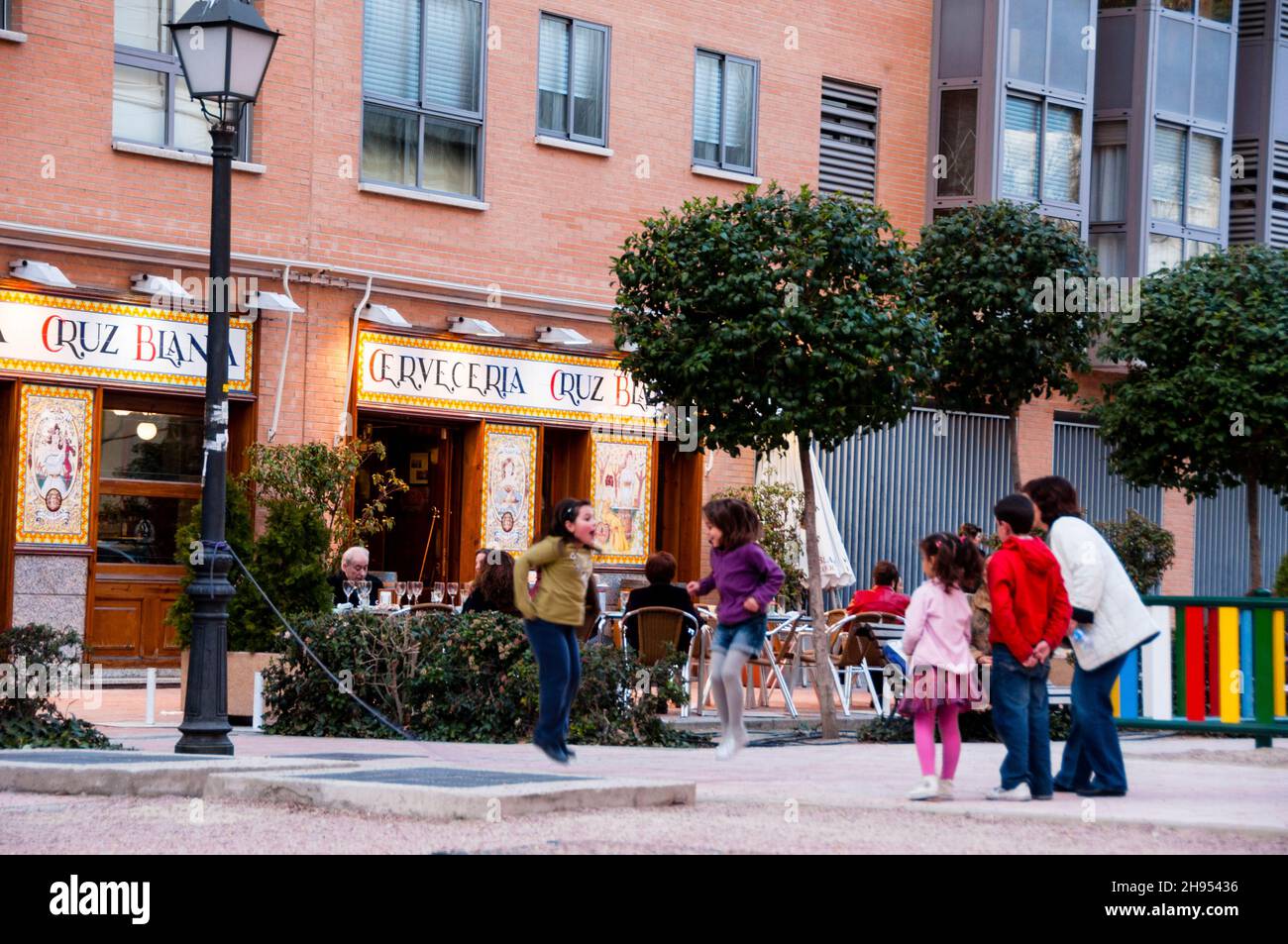 Outdoor dining in Madrid, Spain. Stock Photo