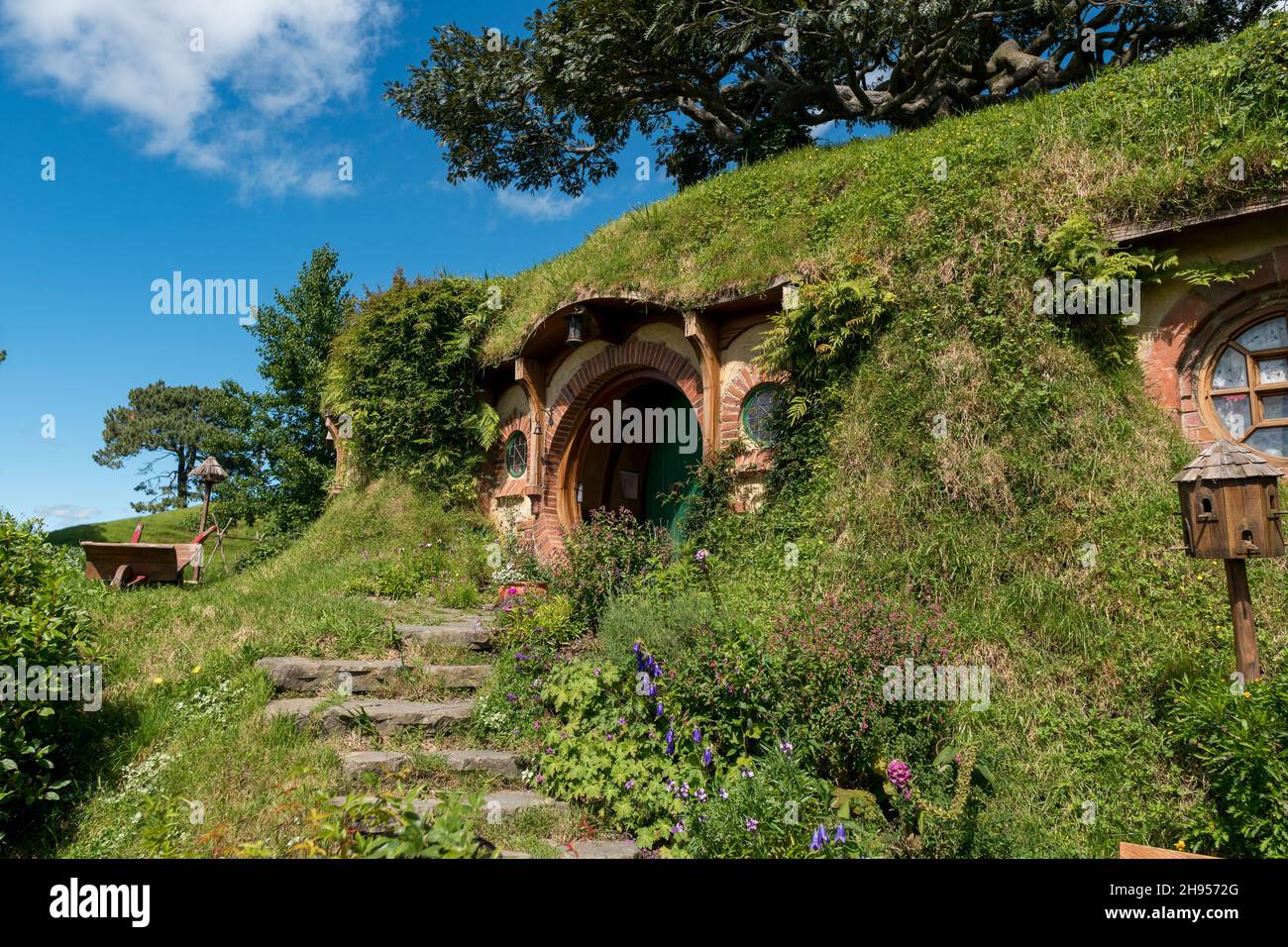 Matamata, New Zealand -11.28.2020 Hobbiton movie set created for filming The Lord of the Rings and The Hobbit movies in North Island of New Zealand Stock Photo