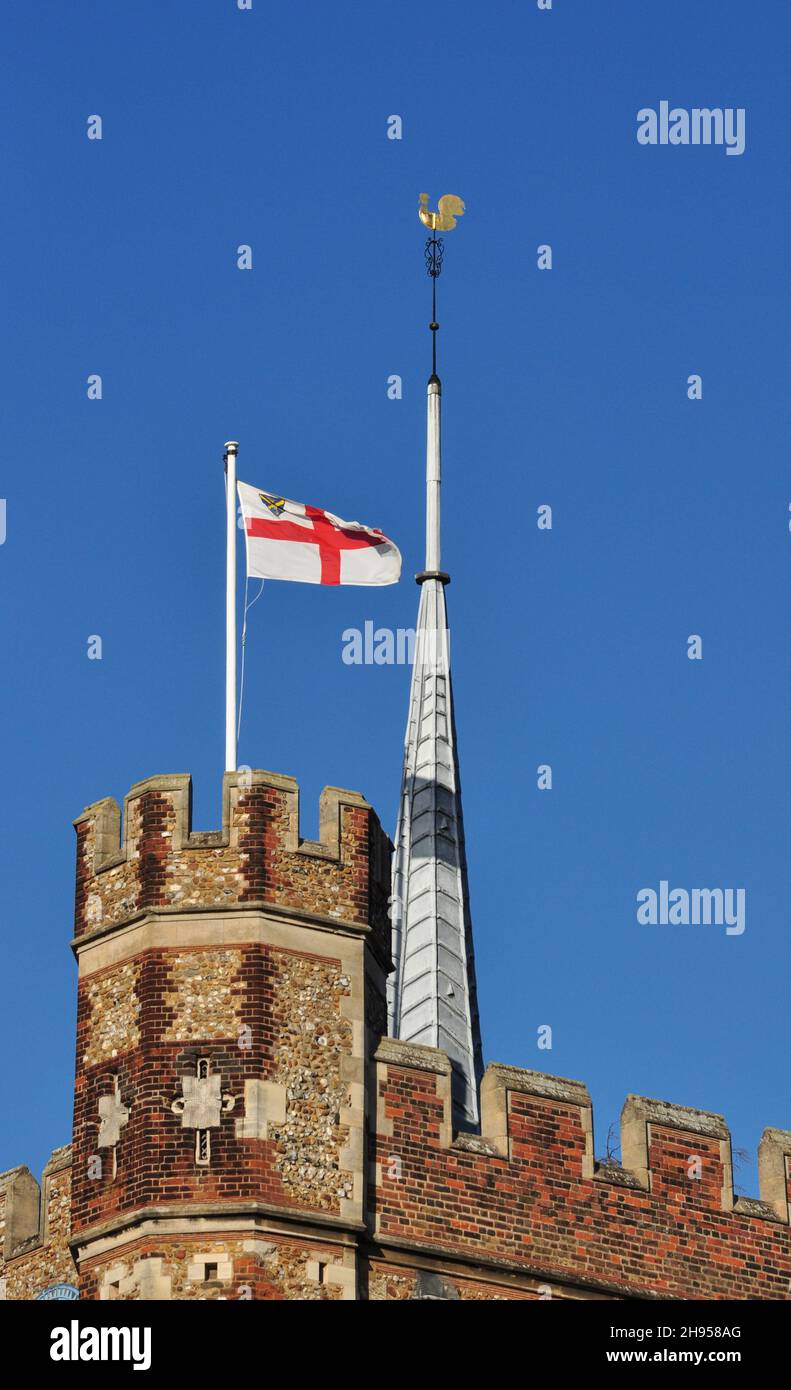 St George's flag and short spire (spike) on the tower of St Mary's ...