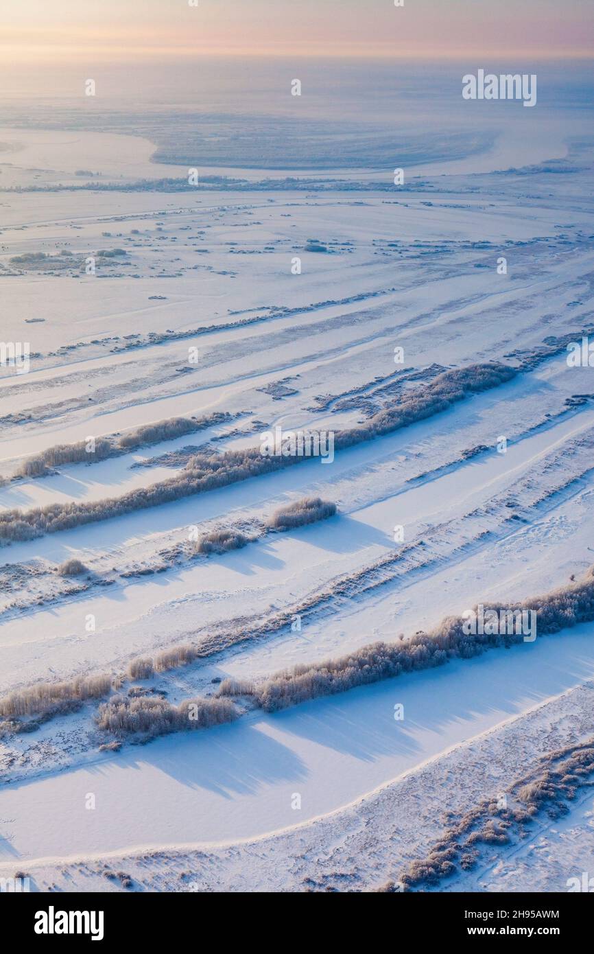 Aerial flight over morning wood hi-res stock photography and images - Alamy