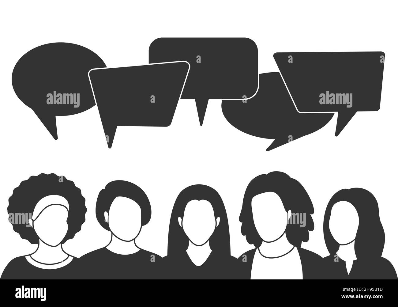 People avatars with speech bubbles in flat style. Men and woman ...