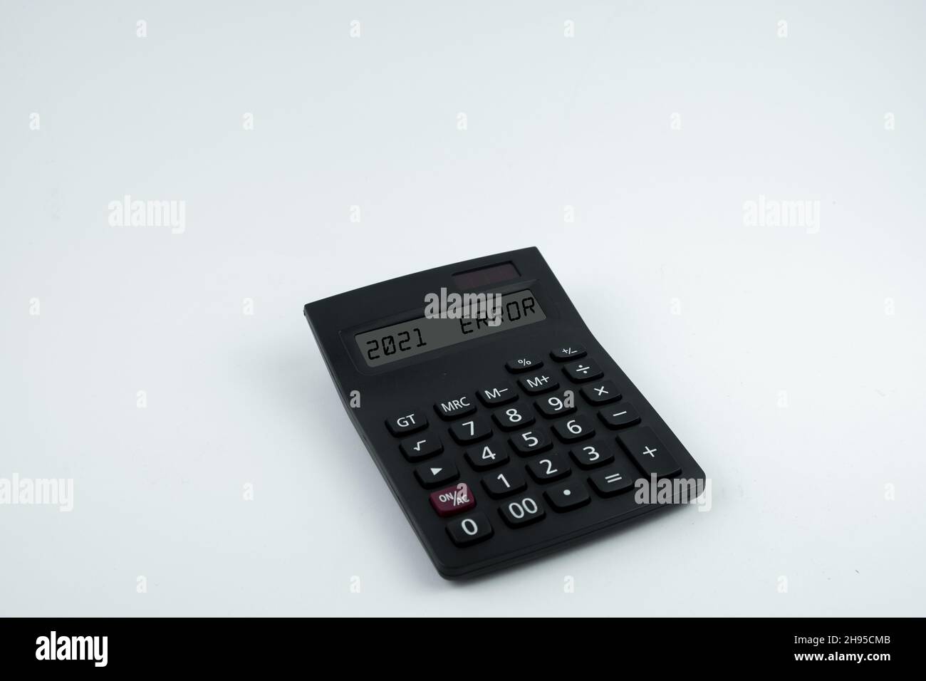 Calculator with 2021 error on it isolated on white background Stock