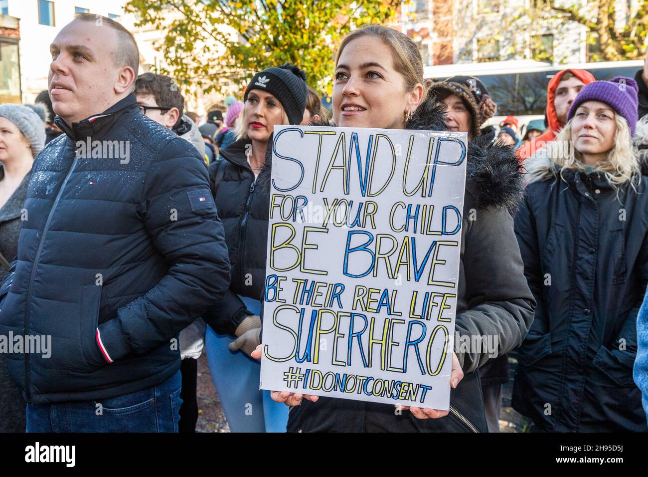 Cork, Ireland. 4th Dec, 2021. Around 500 people held a protest in Cork city today against lockdown; vaccinations for children; vaccine passports and face masks. It comes as the government has imposed restrictions on hospitality and household mixing until 9th January. Credit: AG News/Alamy Live News Stock Photo