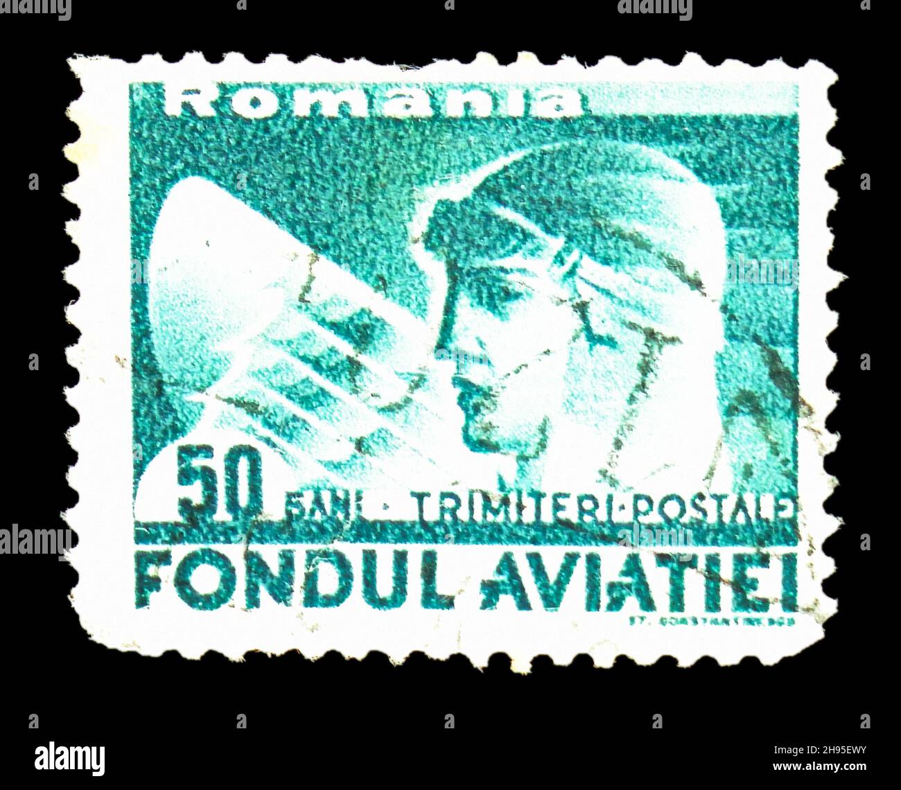 MOSCOW, RUSSIA - OCTOBER 24, 2021: Postage stamp printed in Romania shows Aviator, Fondul Aviatiei serie, circa 1936 Stock Photo