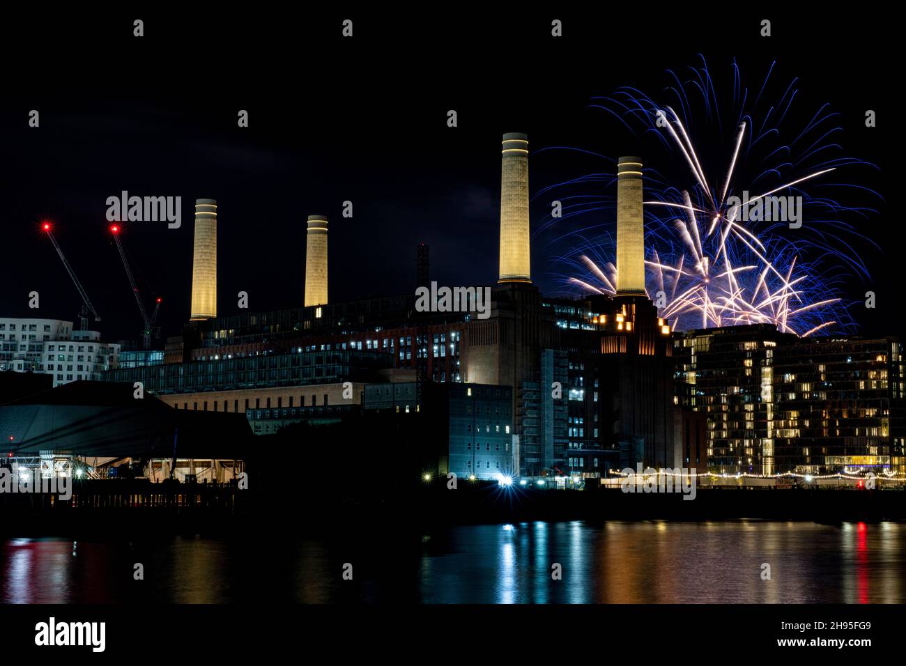 Fireworks over Battersea Power Station, London, England Stock Photo