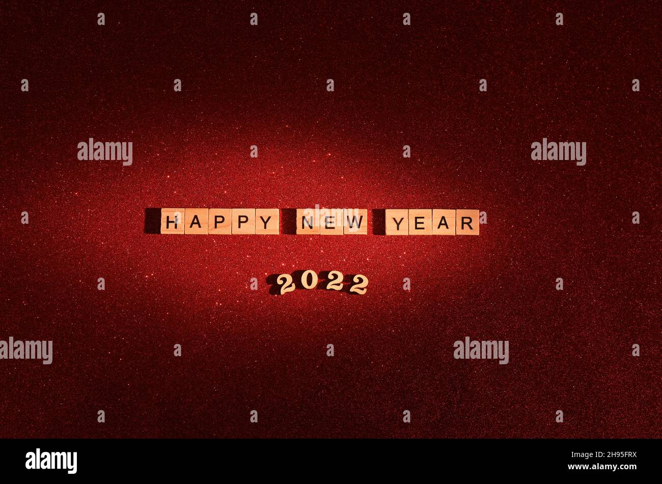 Happy New Year 2022. text on wooden blocks Stock Photo