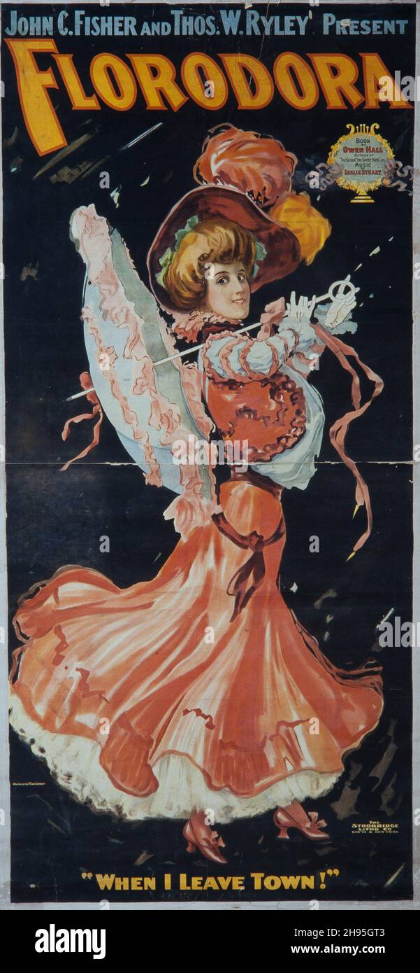 Cartel de la obra musical 'Florodora. When I leave town!', 1901, producida por John C. Fisher and Thomas W. Ryley. Institut del Teatre de Barcelona. Author: ARCHIE GUNN. Stock Photo