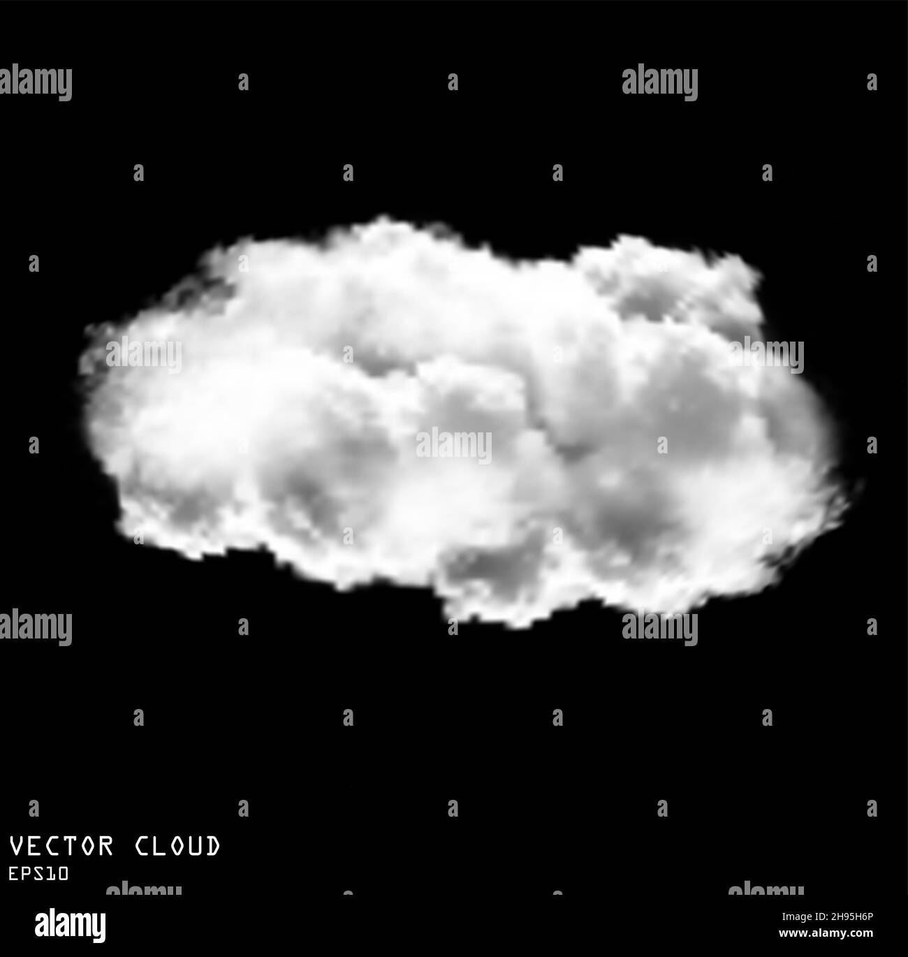 Clouds vector realistic cloud shape illustration, white fluffy cloud isolated over solid black background Stock Vector