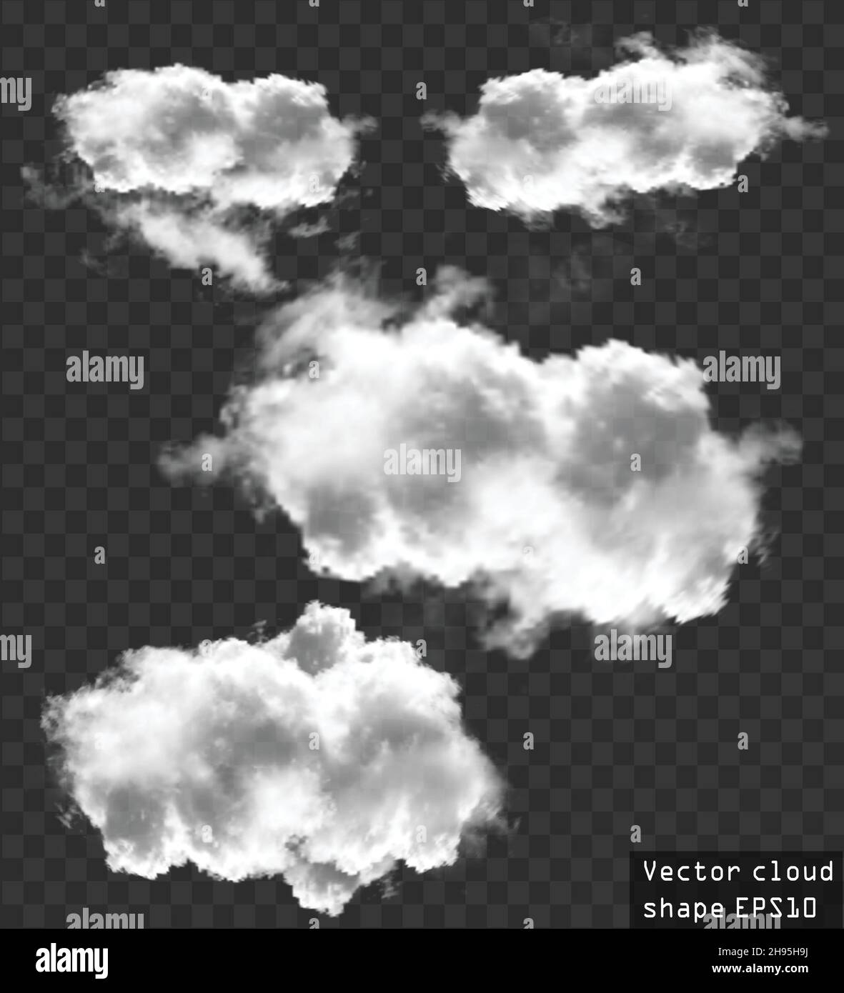 Clouds vector collection, cloud shapes illustration. Realistic white