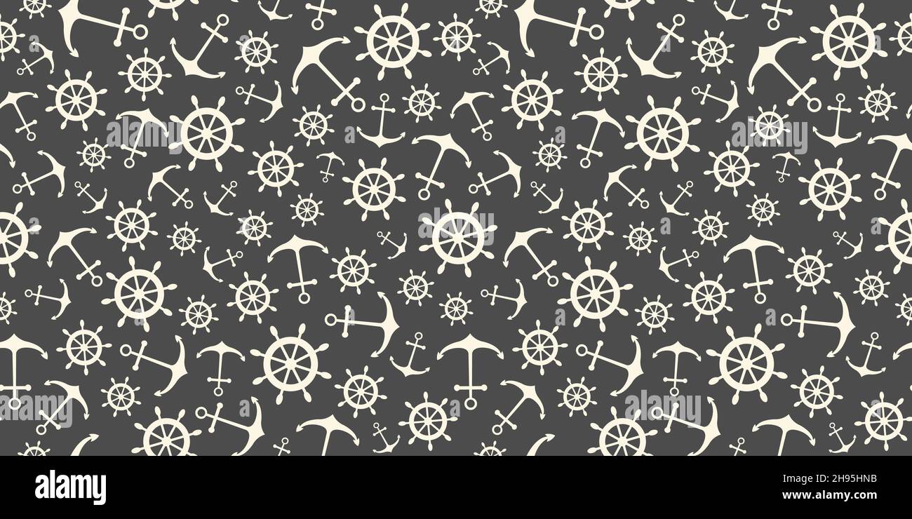Nautical seamless pattern with ship wheels and anchors Stock Vector ...