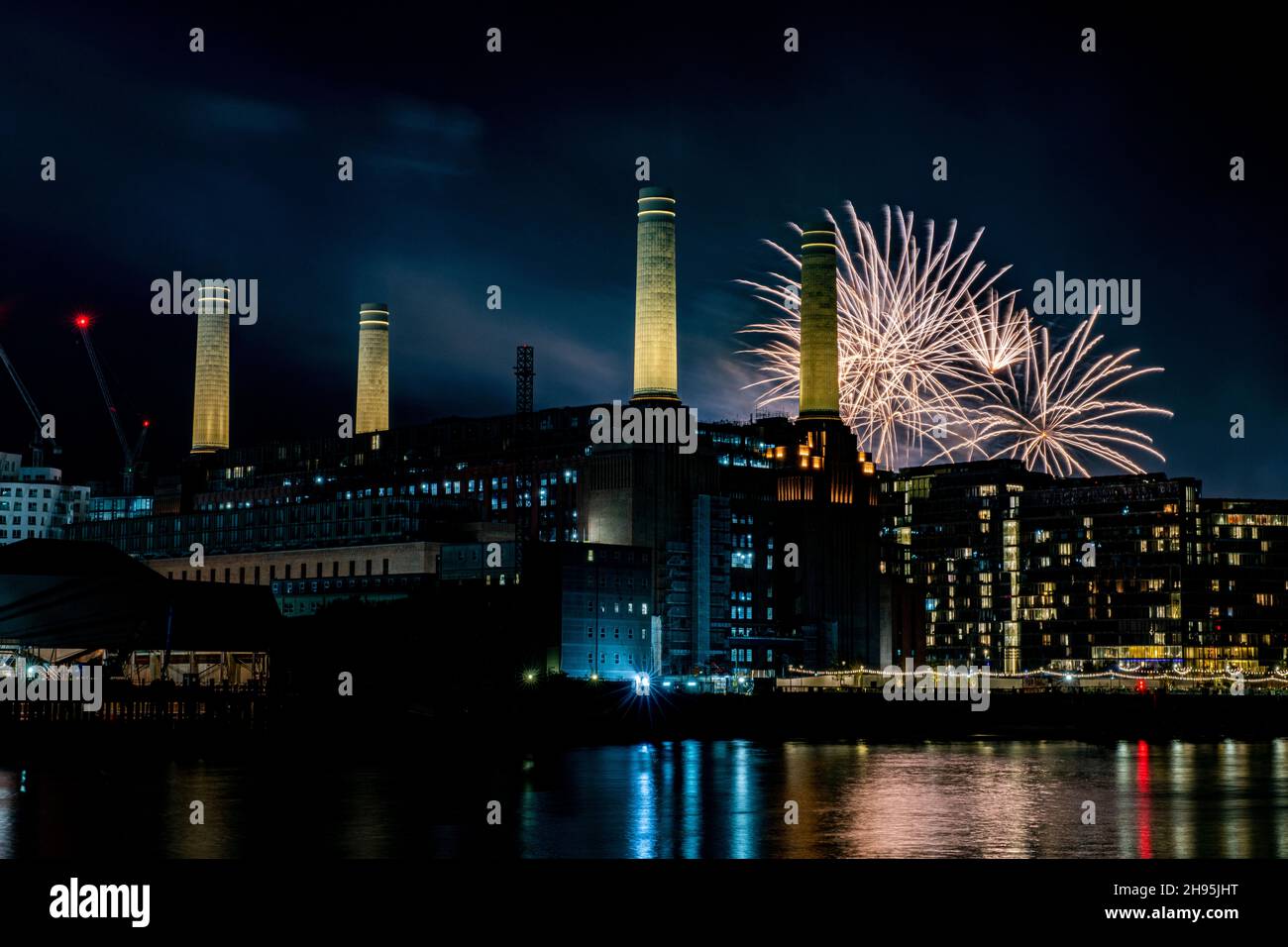 Fireworks over Battersea Power Station, London, England Stock Photo