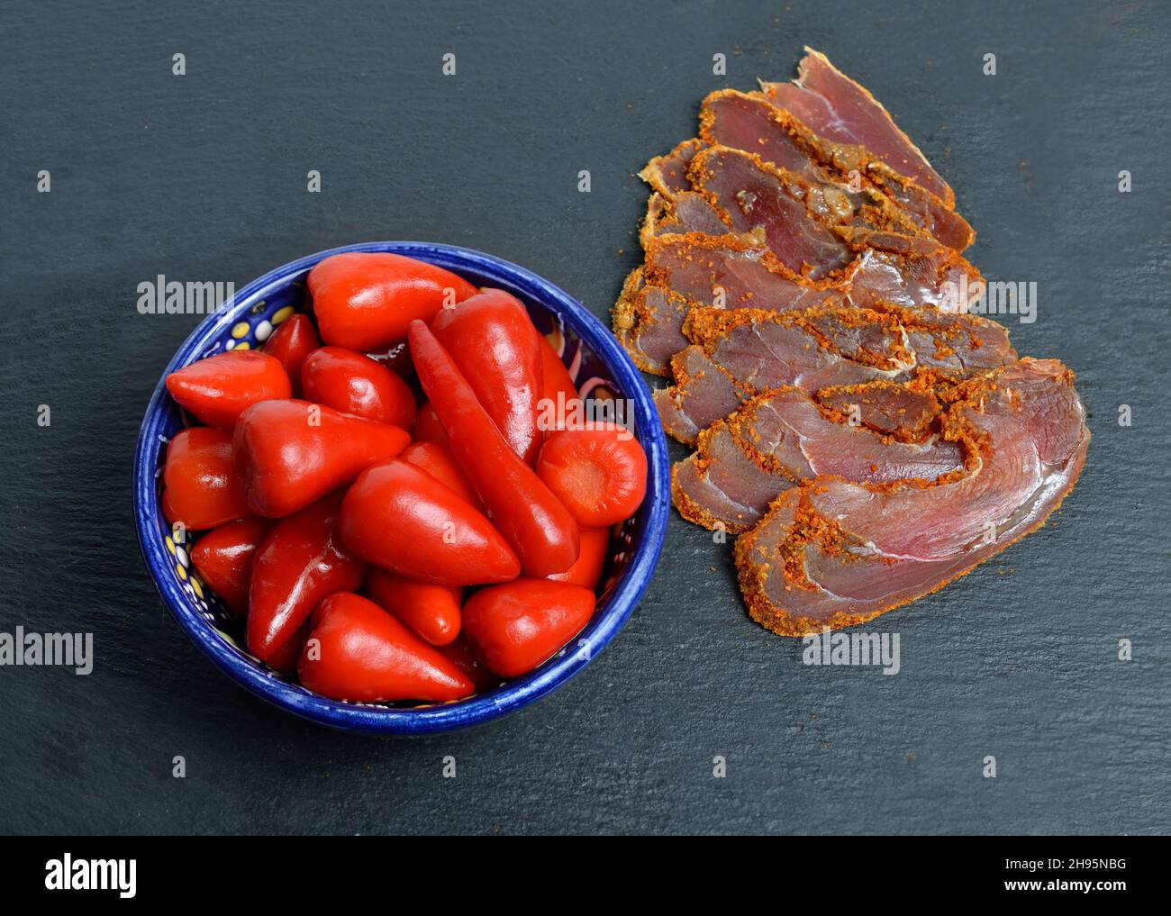 Hot Turkish pepper and basturma Stock Photo Alamy