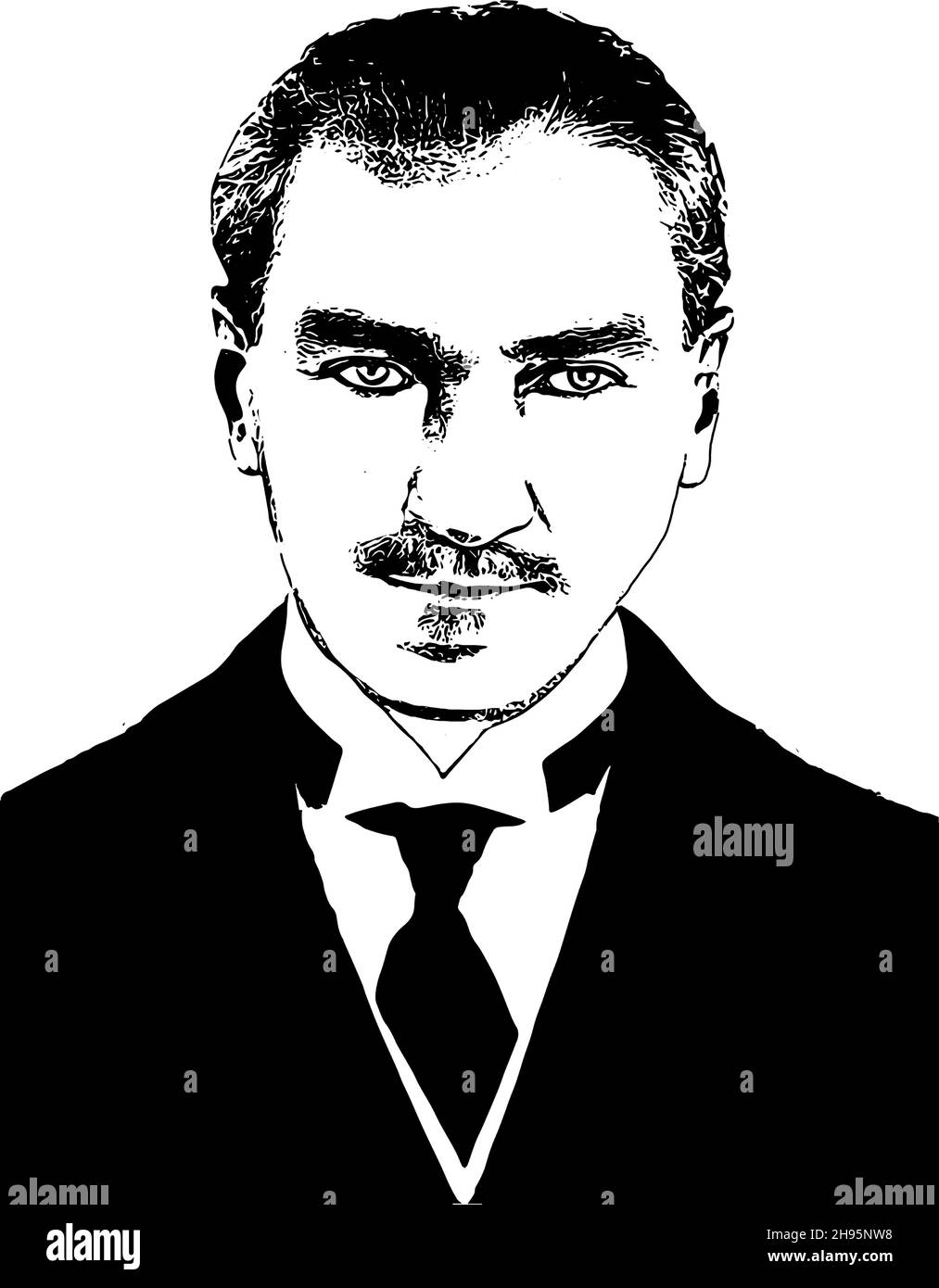 Young Mustafa Kemal Ataturk vector illustration. He is the founder of modern Republic of Turkey. Stock Vector