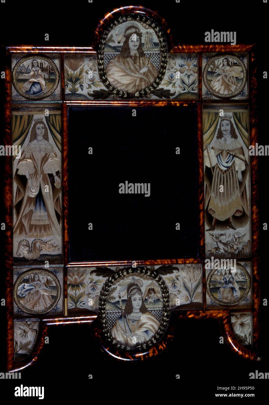 Mirror Showing King Charles II, Queen Catherine of Braganza, and Scenes