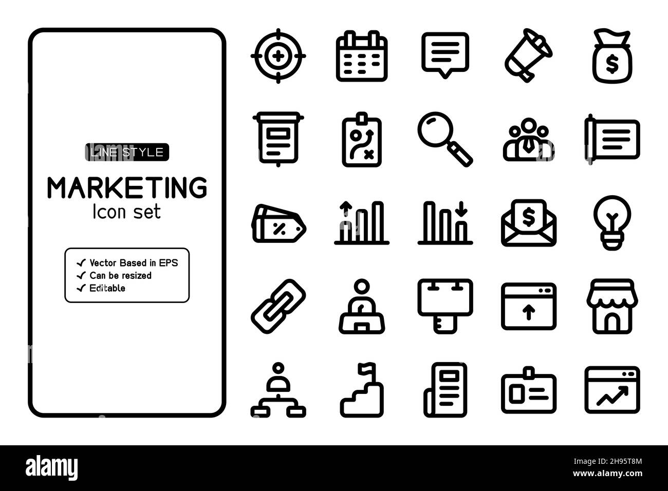 Set of marketing icons with line style and vector based. It may be used ...