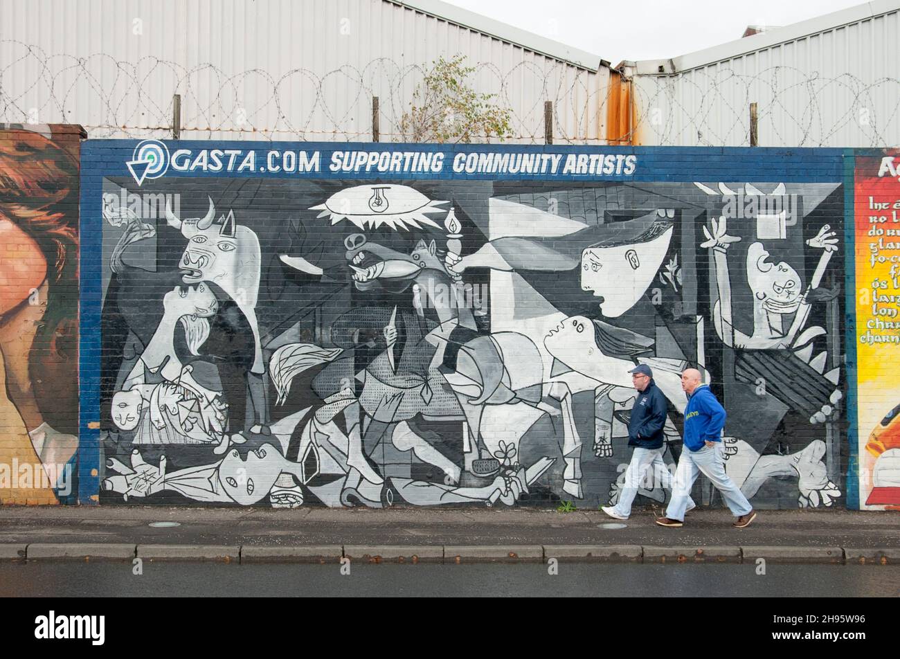 Political mural based on Picasso's Guernica on the Falls Road Belfast Northern Ireland Stock Photo