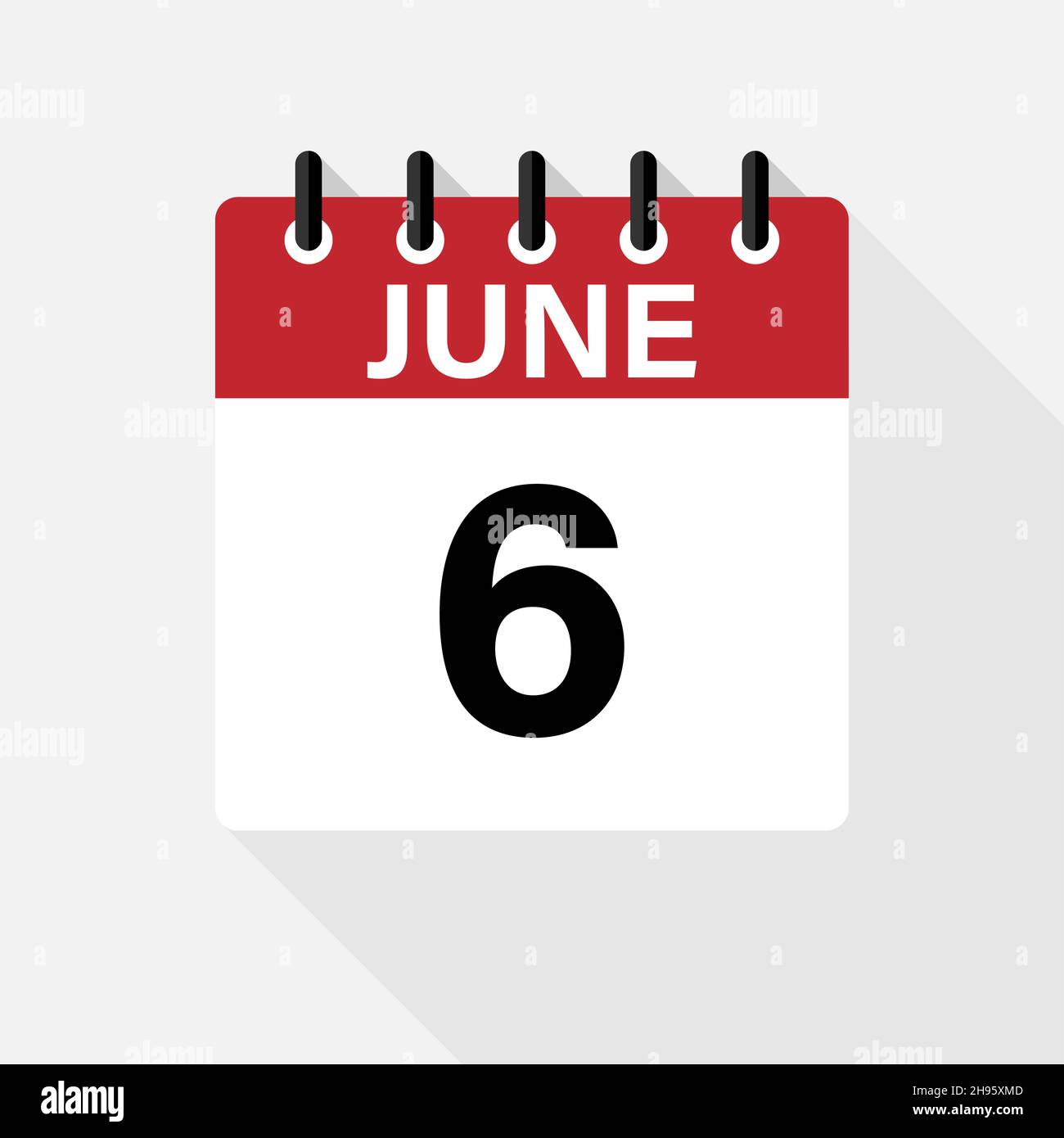 June Calendar Icon. Calendar Icon with shadow. Flat style. Date, day and month. Stock Vector