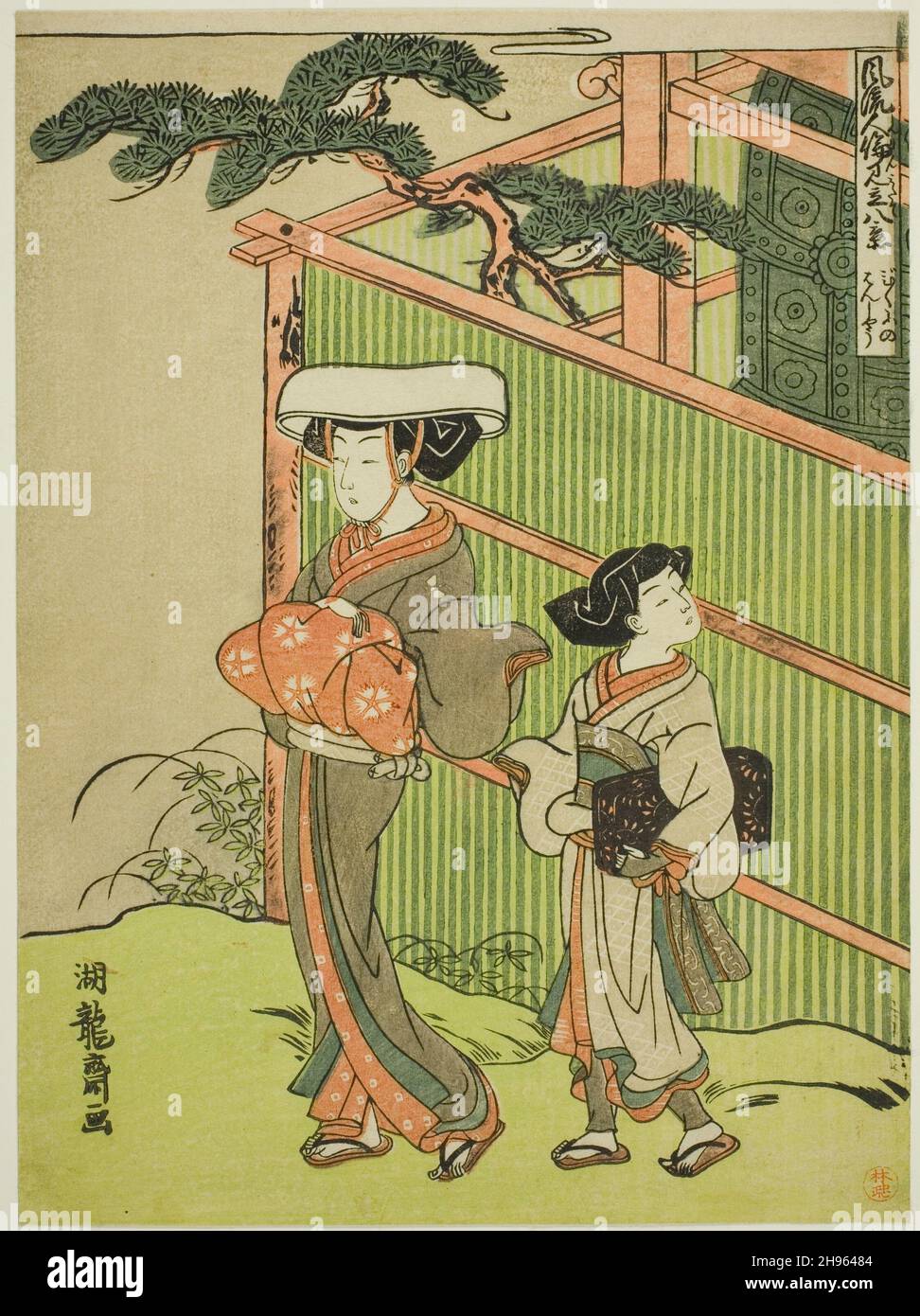 The Evening Bell of the Nun (Bikuni no bansho), from the series &quot;Eight Views of Fashionable Human Relations (Furyu jinrin mitate hakkei)&quot;, c. 1770/72. Stock Photo