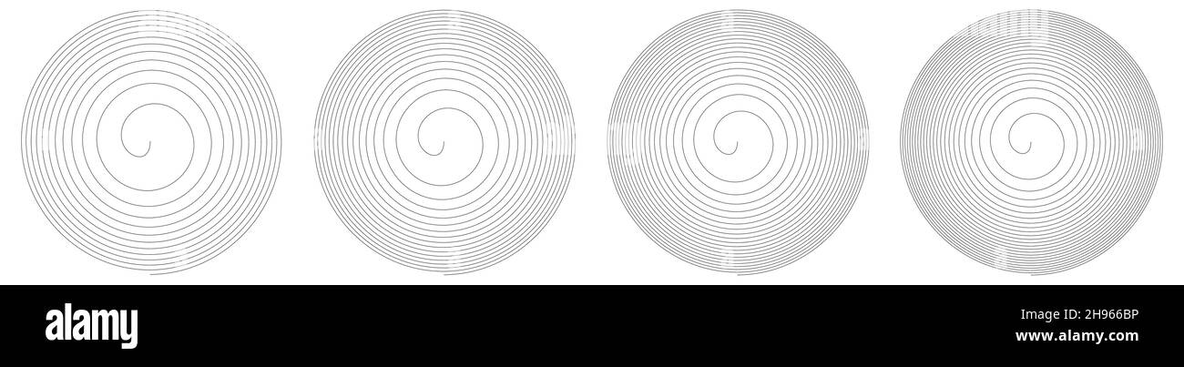 Simple thin line spirals forming circle, different density versions Stock Vector