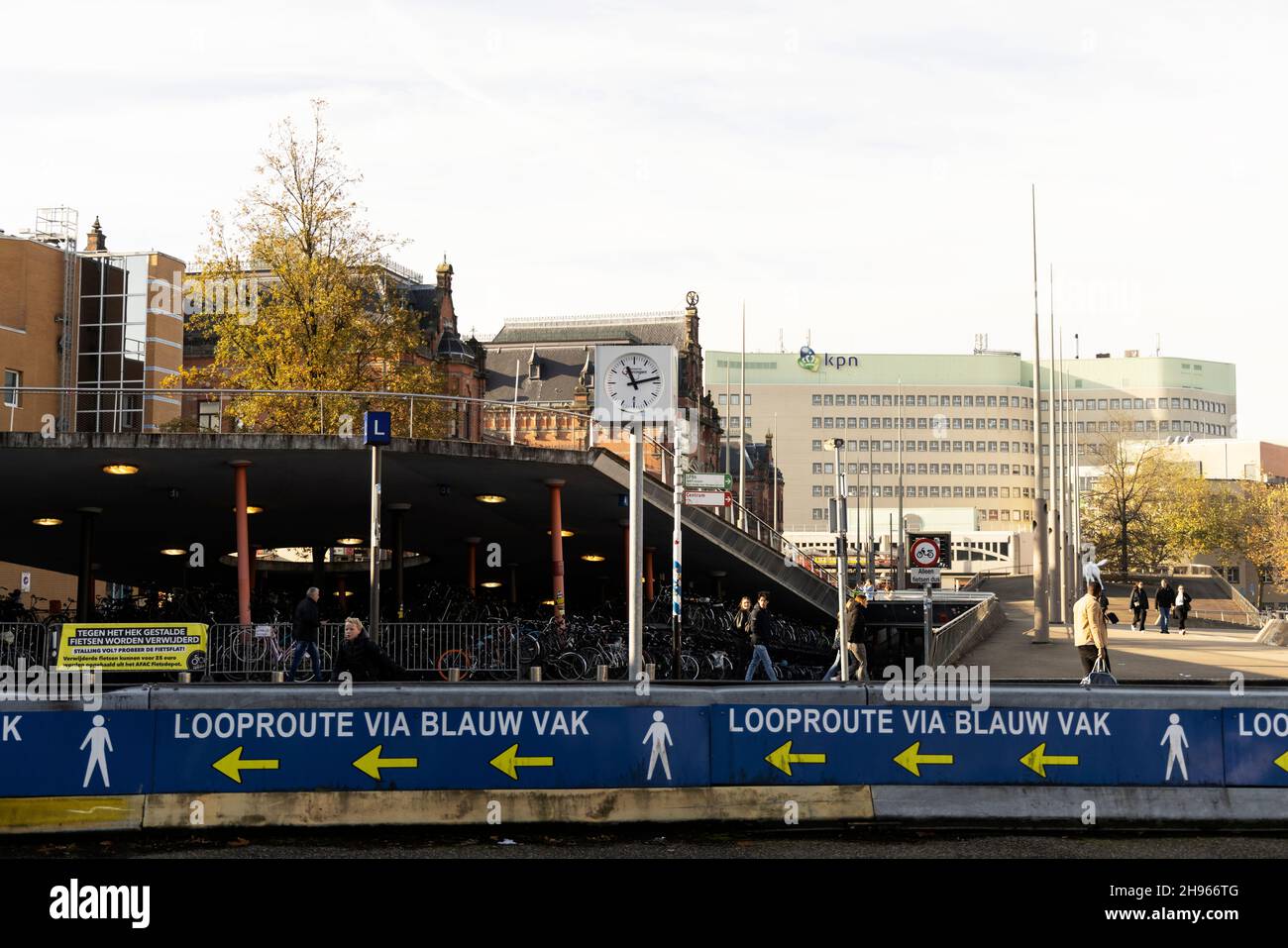 Bicycle parking and a pedestrian ramp outside the central train station