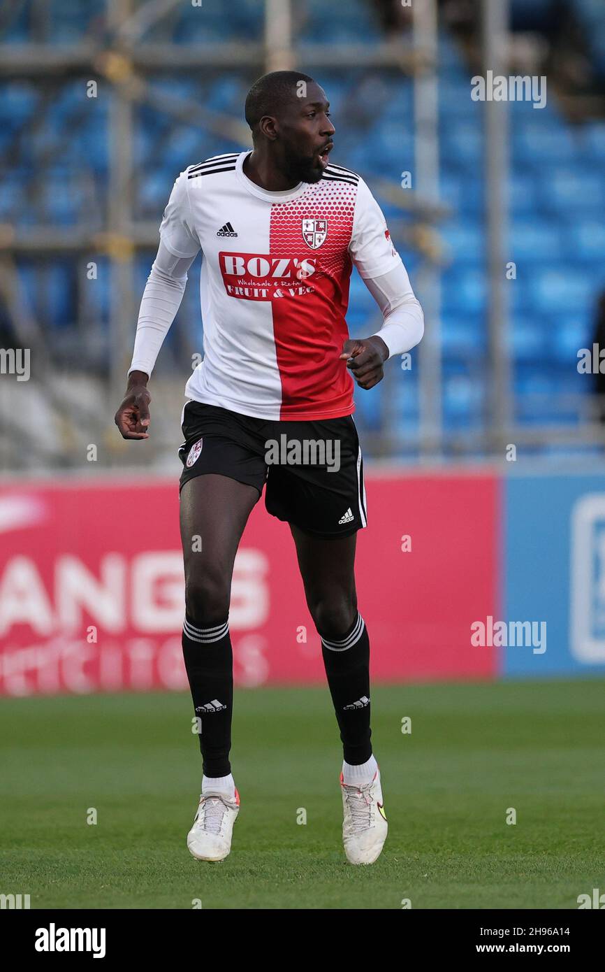 SOLIHULL, ENGLAND. DECEMBER 4TH 2021. Moussa Diarra of Woking FC shouts during the Vanarama National League match between Solihull Moors and Woking FC at the Armco Stadium, Solihull on Saturday 4th December 2021. (Credit: James Holyoak/Alamy Live News) Stock Photo