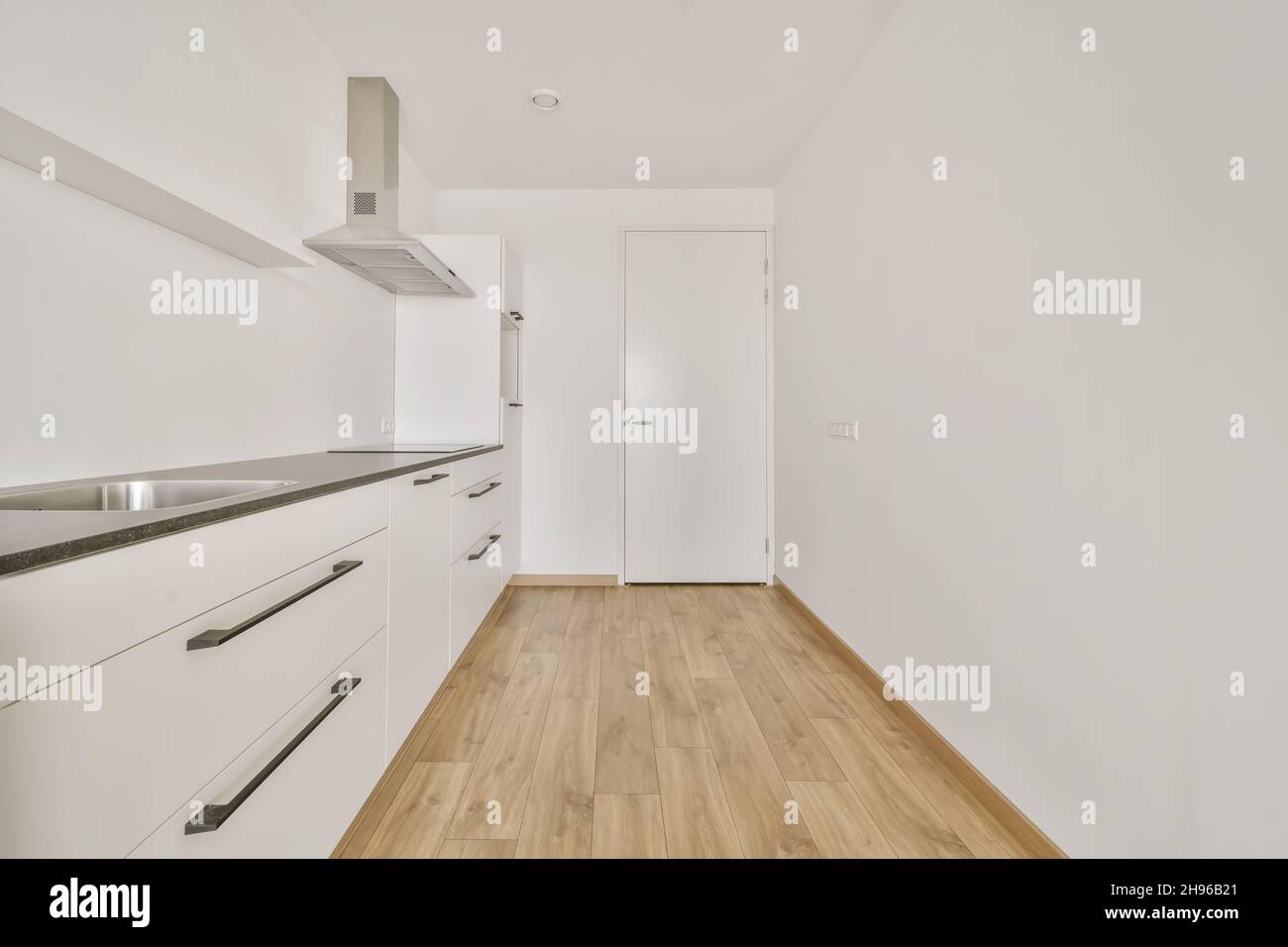 Interior of empty home kitchen with contemporary appliances Stock Photo ...
