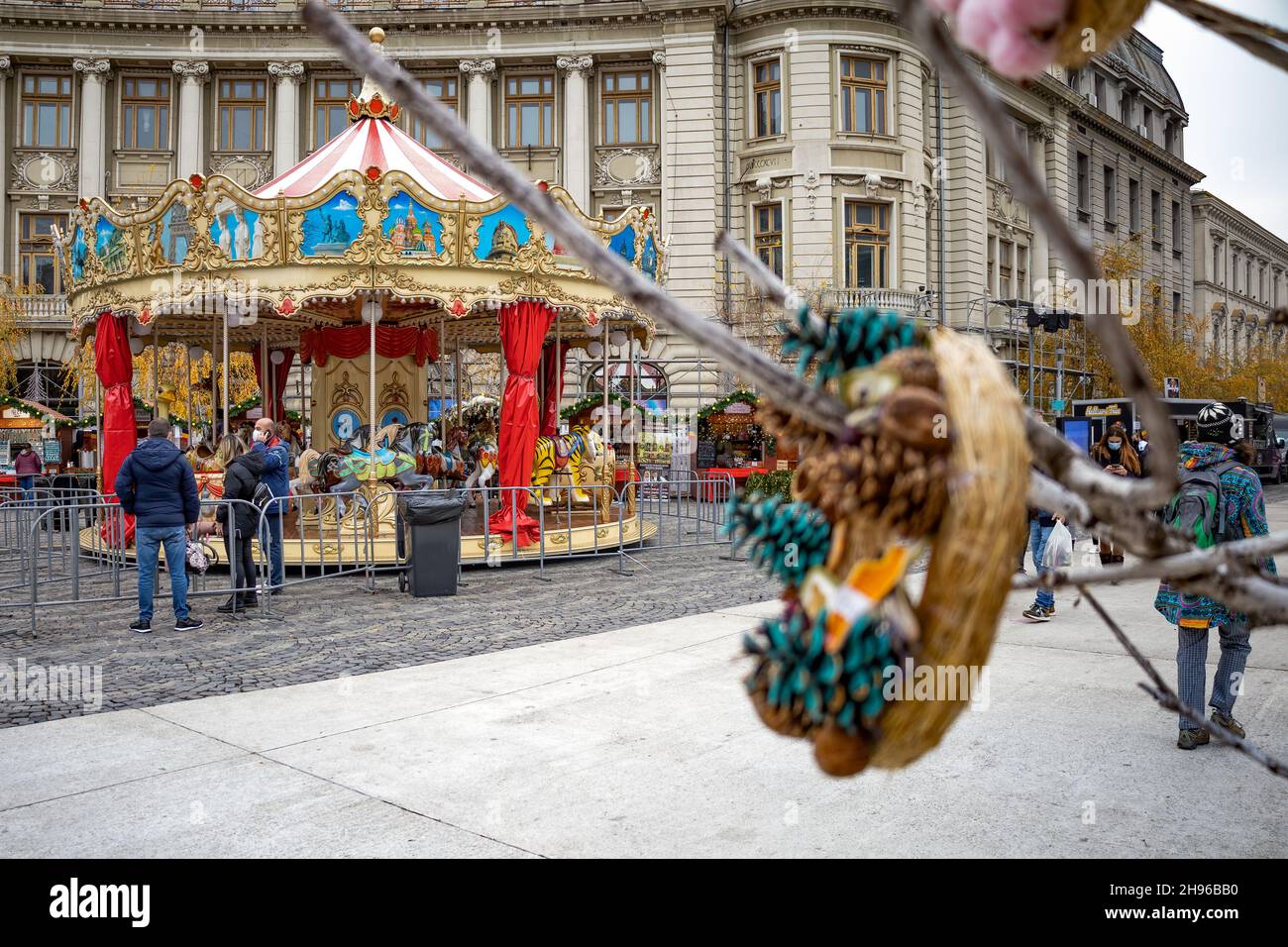 Bucharest, Romania - 12.03.2021: Carousel at Bucharest Christmas Market Stock Photo