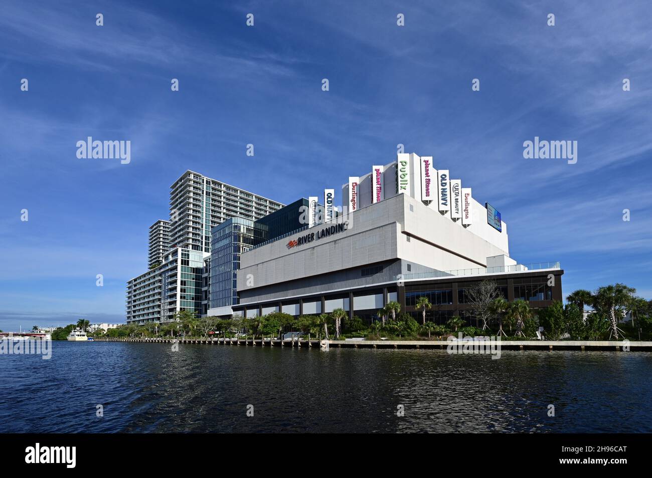 Miami, Florida - November 14, 2021 - River Landing residential and commercial complex on Miami River on sunny autumn morning. Stock Photo