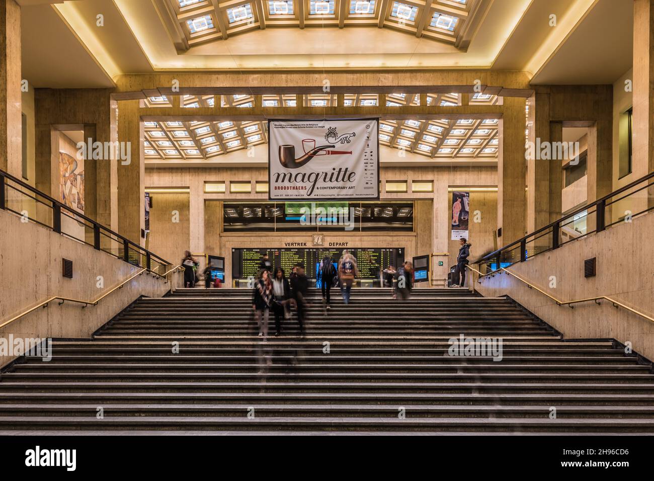 Brussels, Belgium - 01 28 2018: commuters walking in the main hall of the central railwaystation Stock Photo