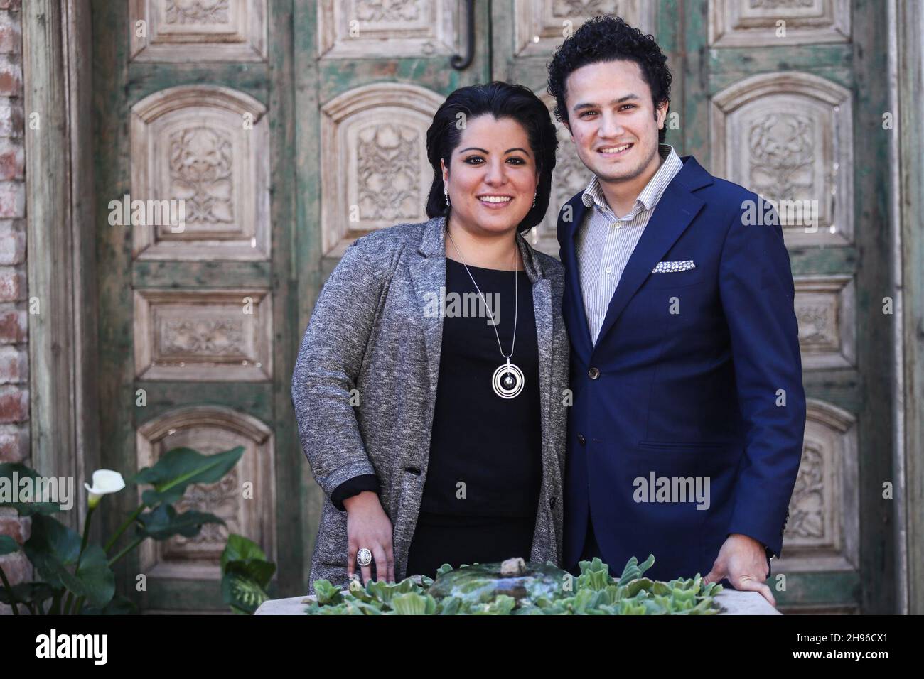 Portraits of the soprano Jean Cocteau Maria Katzarava and the pianist  Abdiel Vazquez in the courtyard of the Hotel Colonial de Alamos Sonora,  during the Alfonso Ortiz Tirado FAOT Festival on January