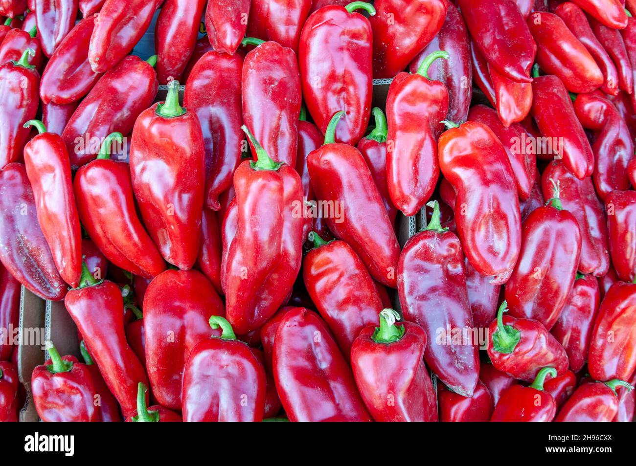 Red peppers on the market stall Stock Photo - Alamy