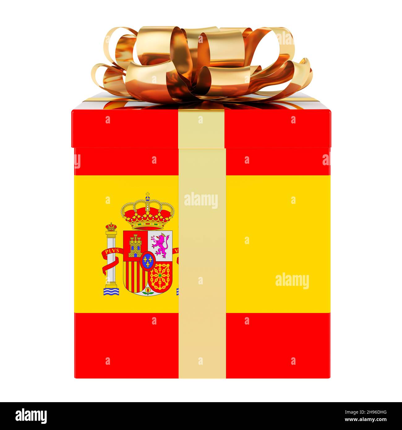 Gift box with Spanish flag. Holiday in Spain, concept. 3D rendering isolated on white background Stock Photo