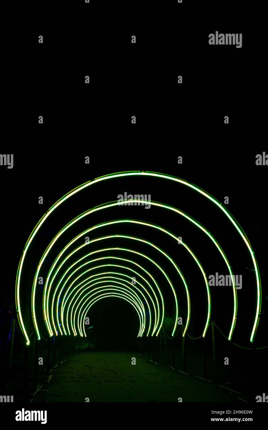 Ever changing coloured light tunnel Stock Photo Alamy