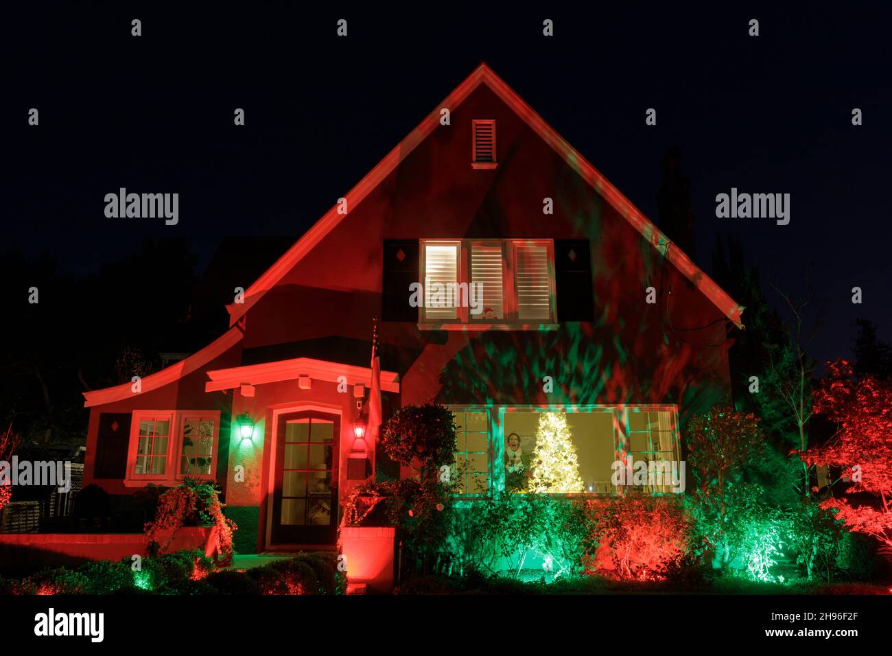 Halloween night lights decorating house in California Stock Photo Alamy