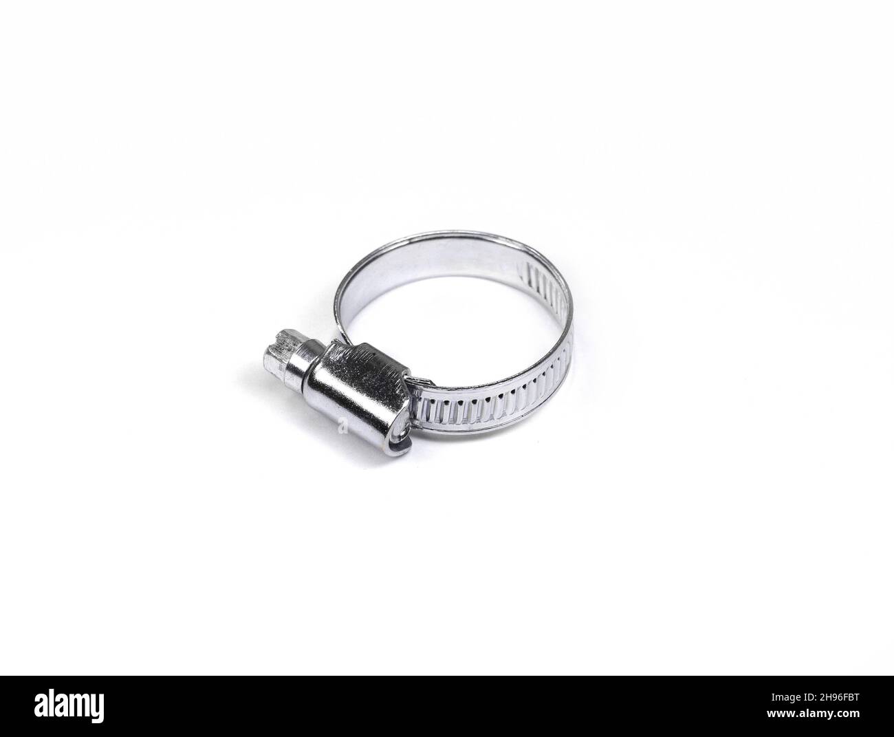 Hose clamps. Steel clamps isolated on white background. Screw clamp