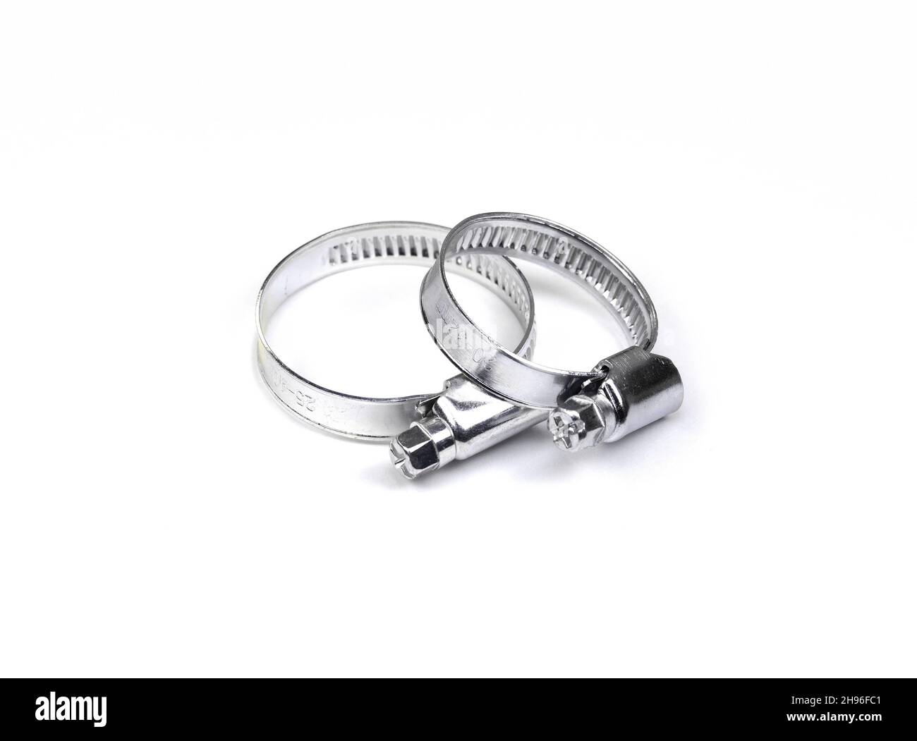 Hose clamps. Steel clamps isolated on white background. Screw clamp