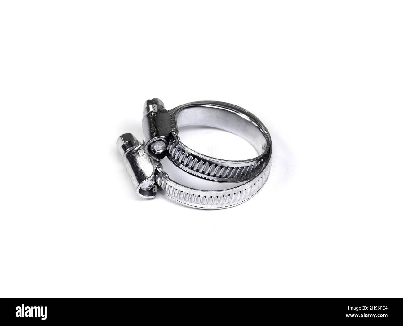 Hose clamps. Steel clamps isolated on white background. Screw clamp
