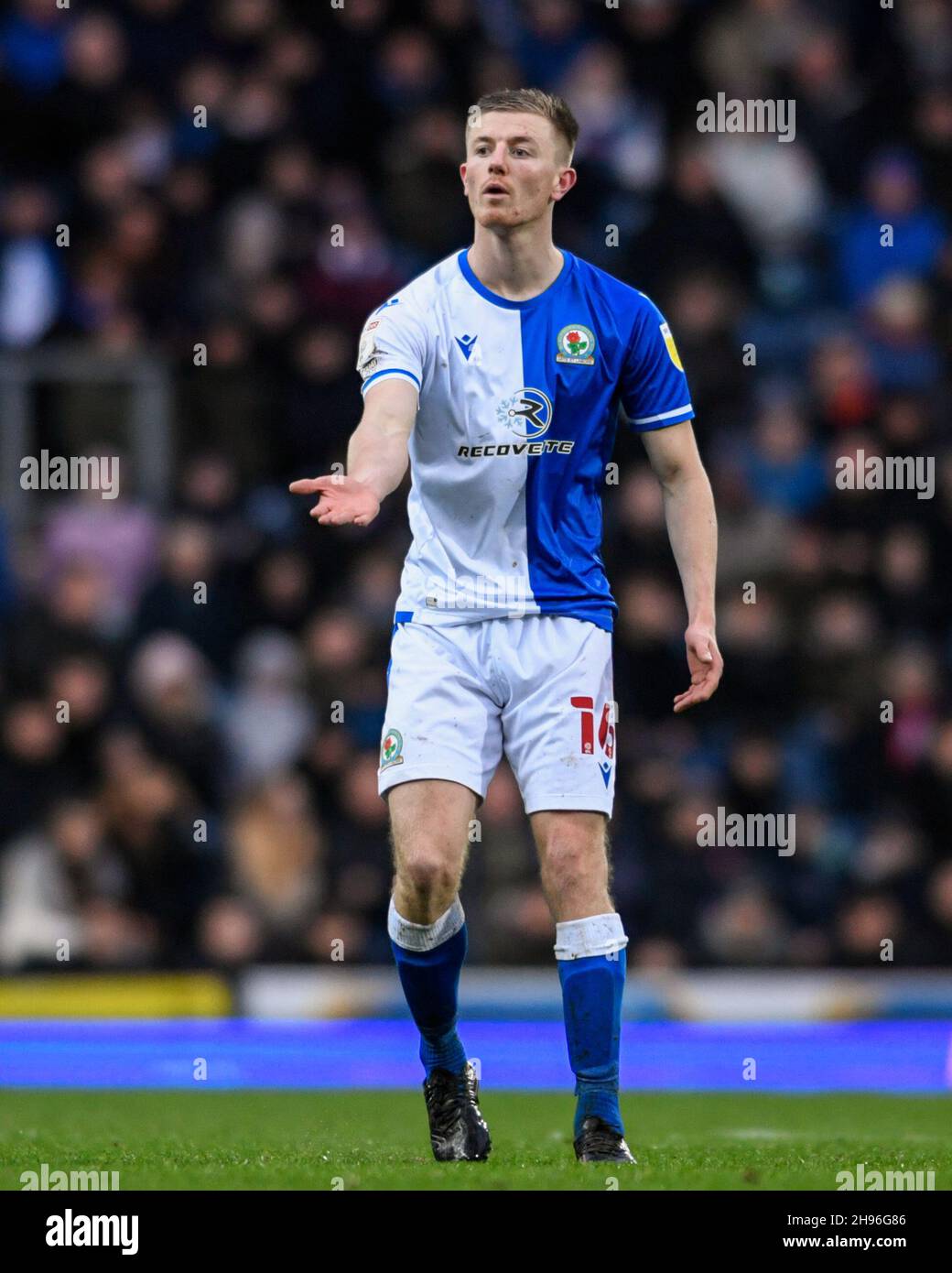Scott Wharton #16 of Blackburn Rovers asks for the ball Stock Photo