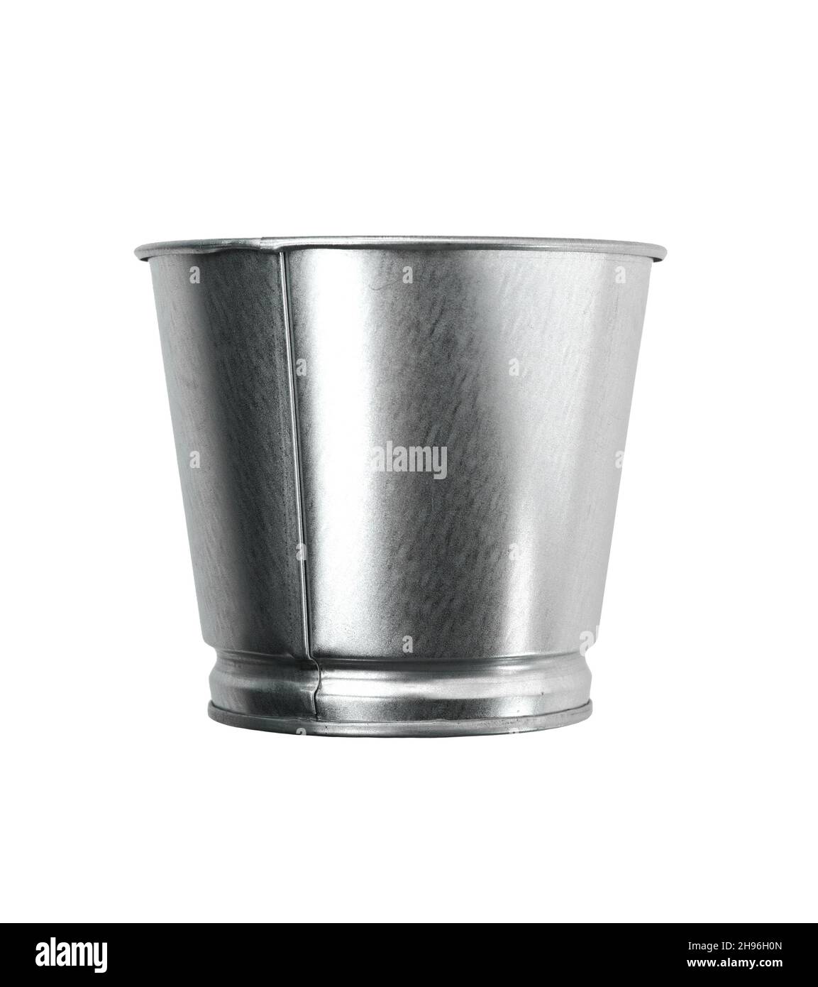 Metallic bucket. Isolated on white background. Galvanized metal bucket