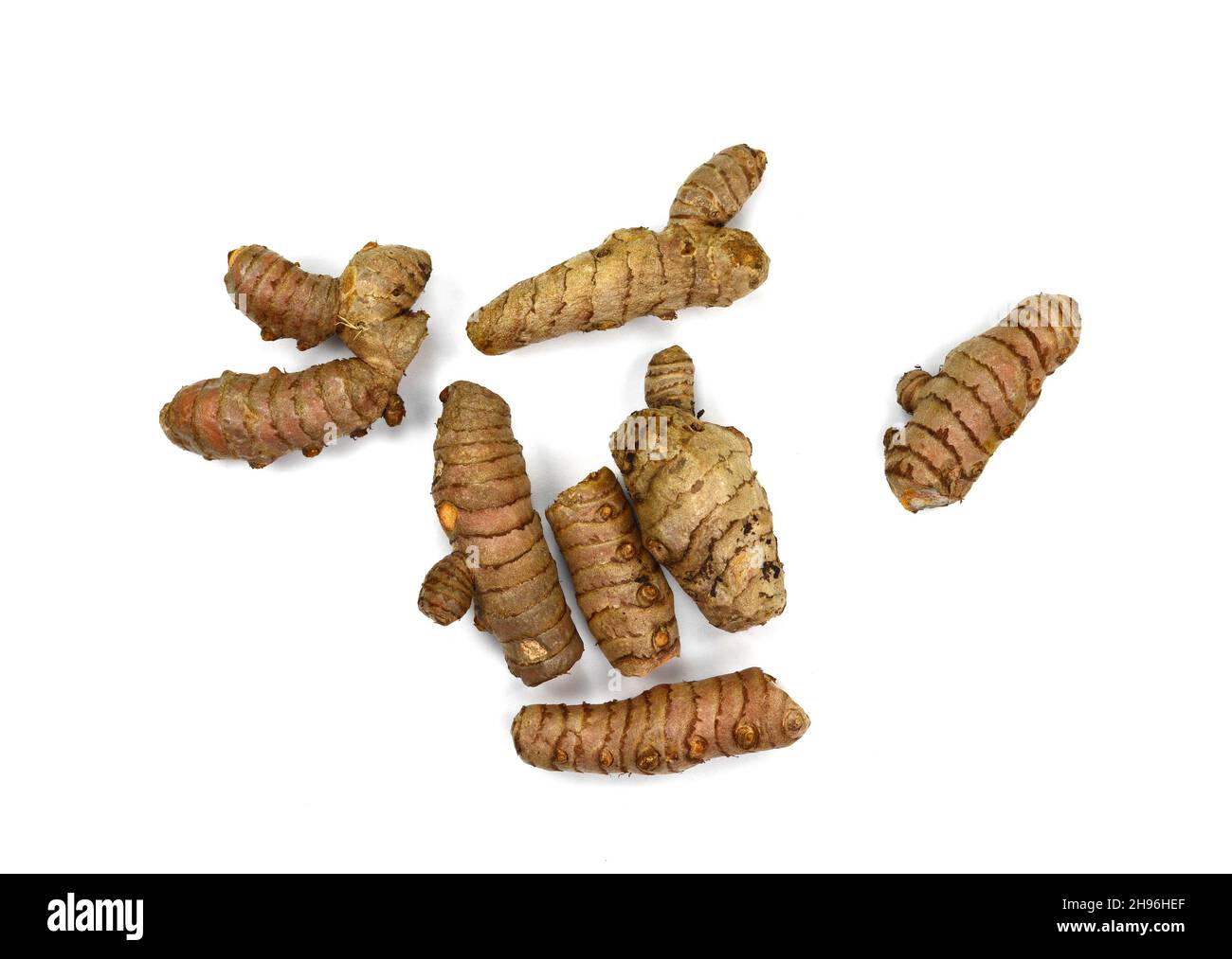 Hard Turmeric Roots Fresh turmeric roots isolated on white background. Sliced fresh ...