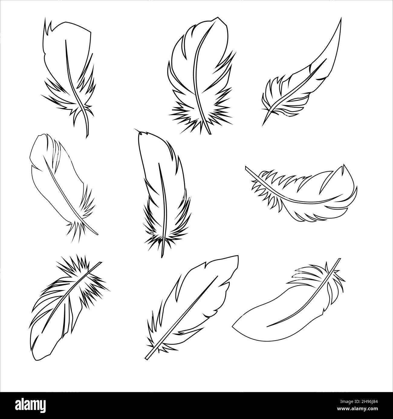Clipart, a set of individual elements of feathers for creating a design, vector drawing Stock Vector