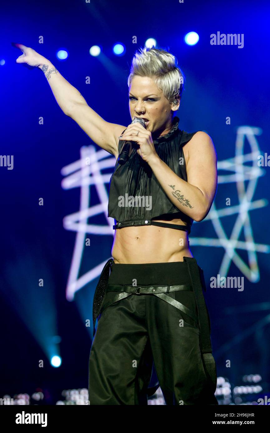 Pop Singer Pink Performs Live In Concert As Part Of Her World Tour At 